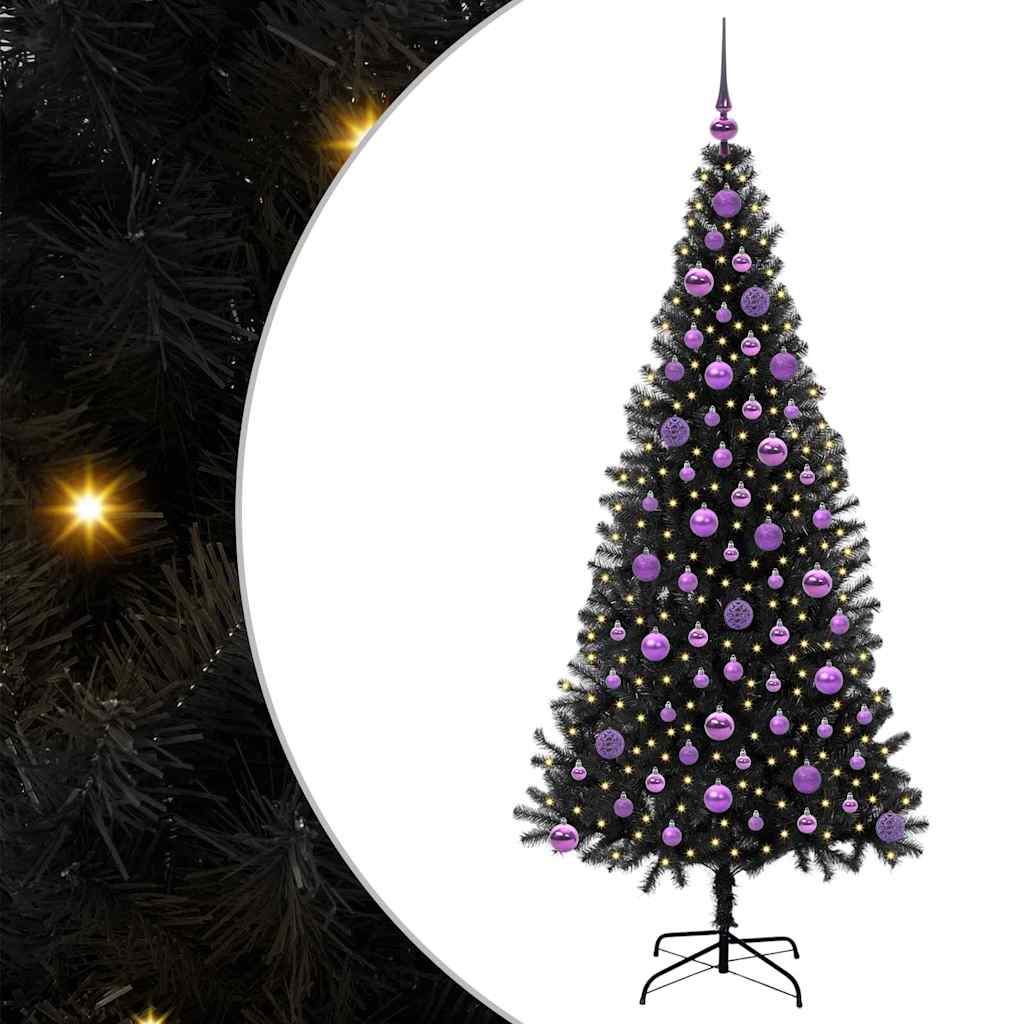 Juletre med 300 LED med stativ Svart 180 cm PVC
