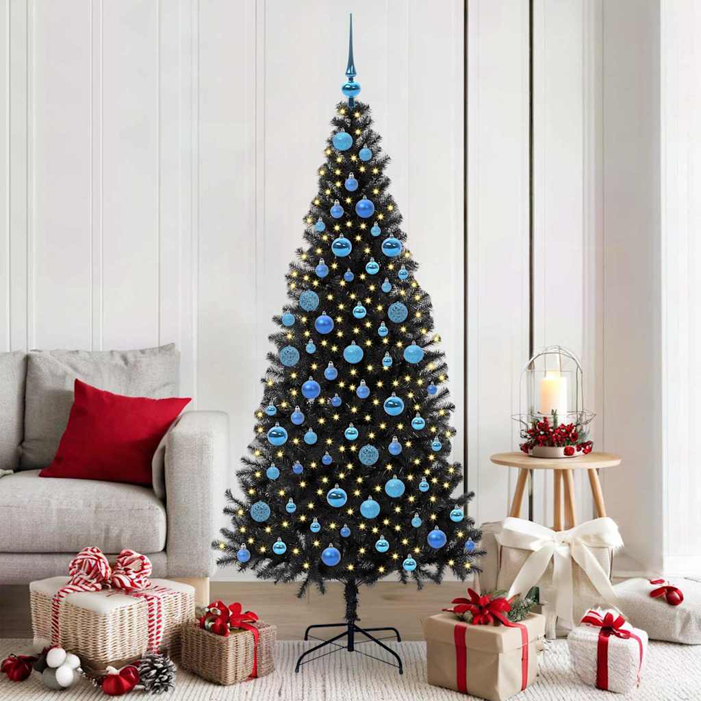 Juletre med 300 LED med stativ Svart 180 cm PVC