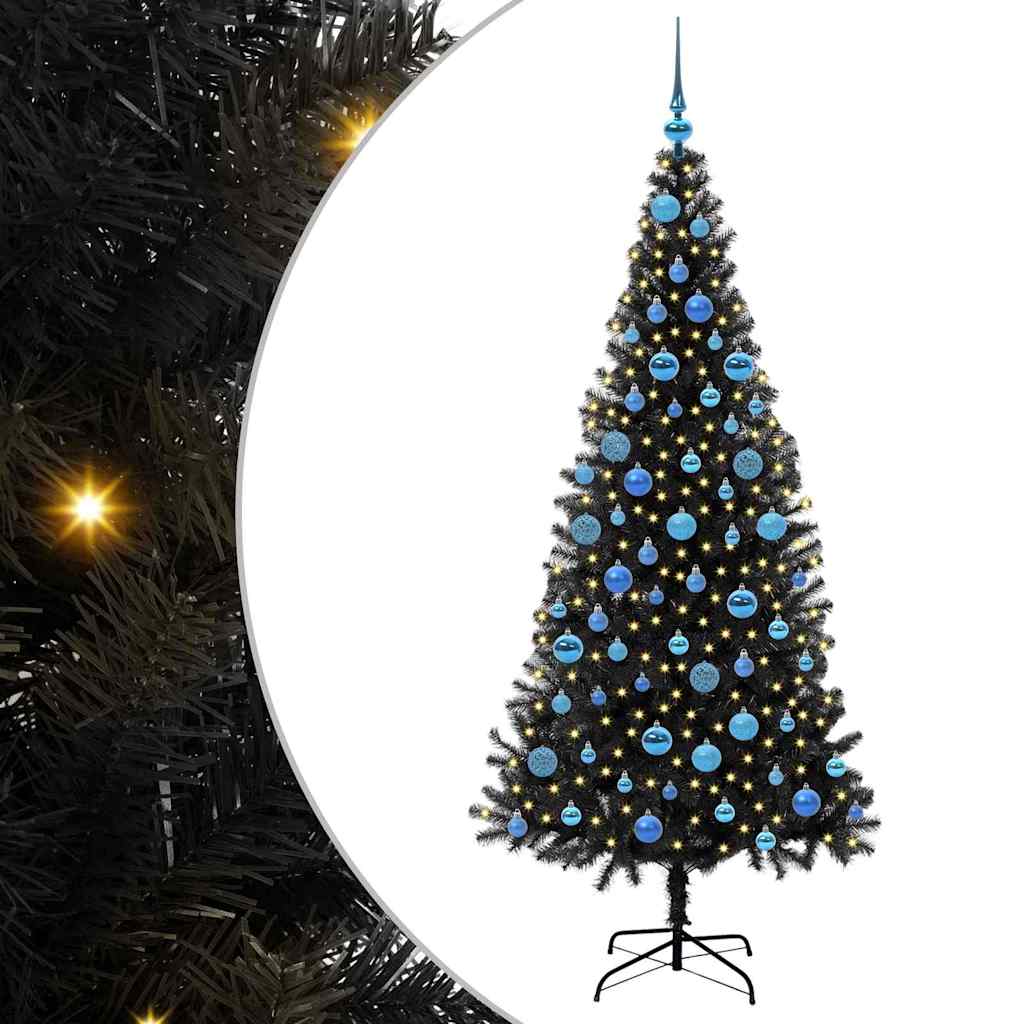 Juletre med 300 LED med stativ Svart 180 cm PVC