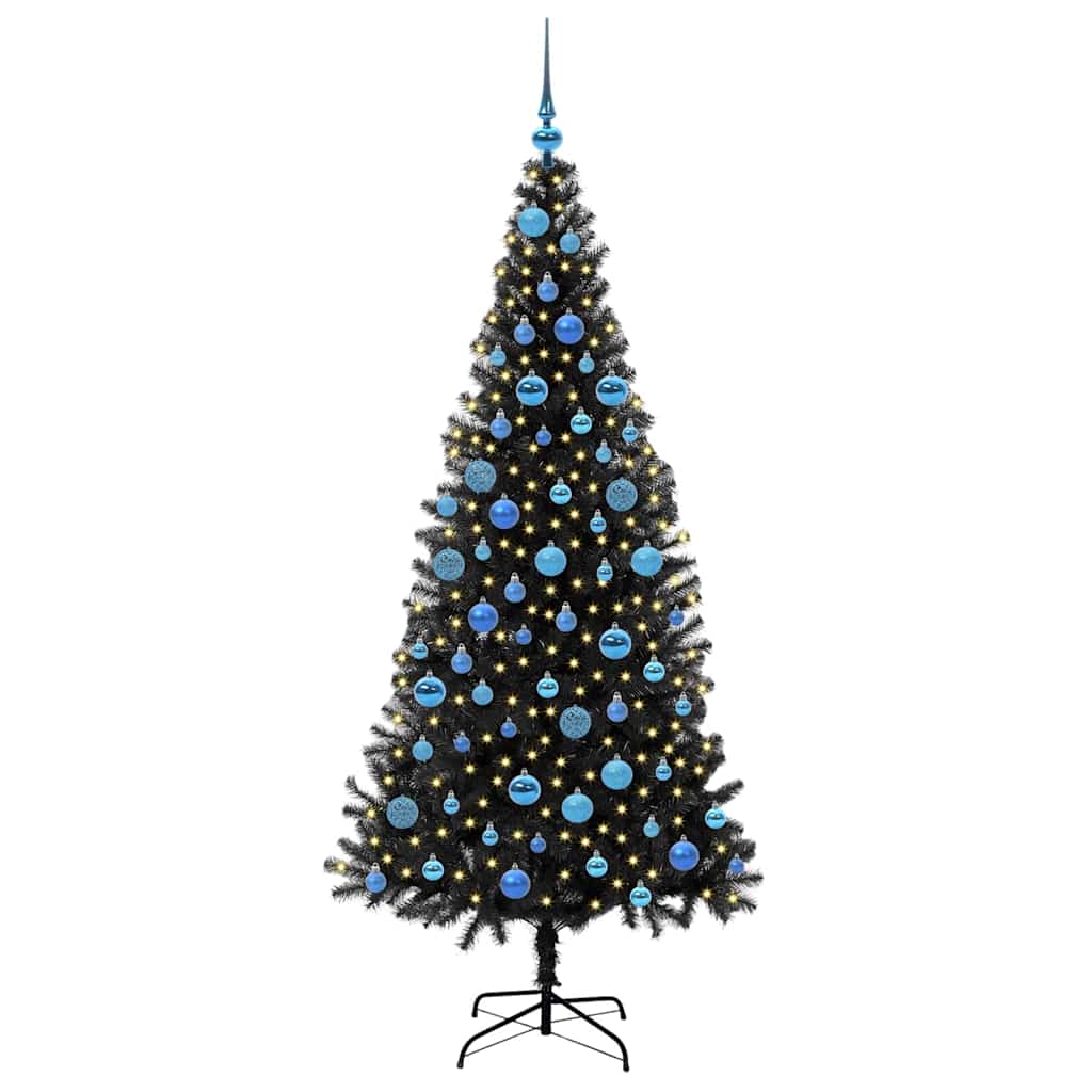 Juletre med 300 LED med stativ Svart 180 cm PVC