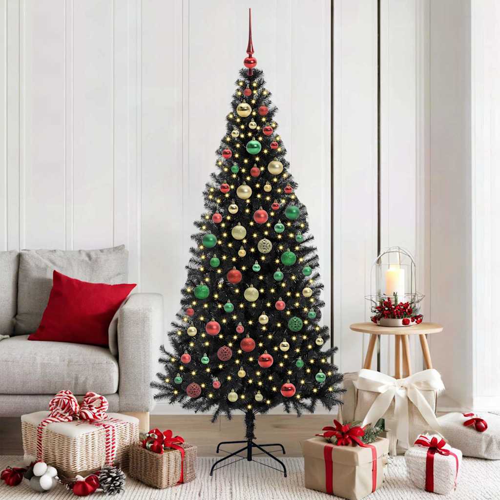 Juletre med 300 LED med stativ Svart 180 cm PVC