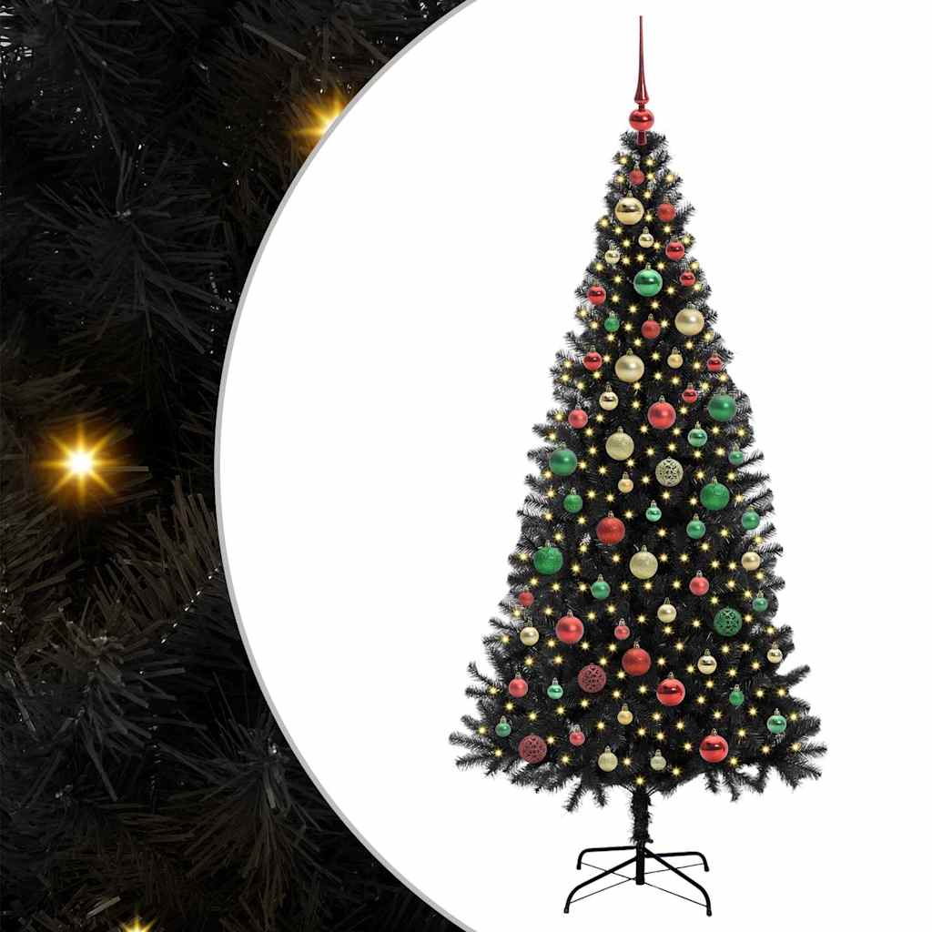 Juletre med 300 LED med stativ Svart 180 cm PVC