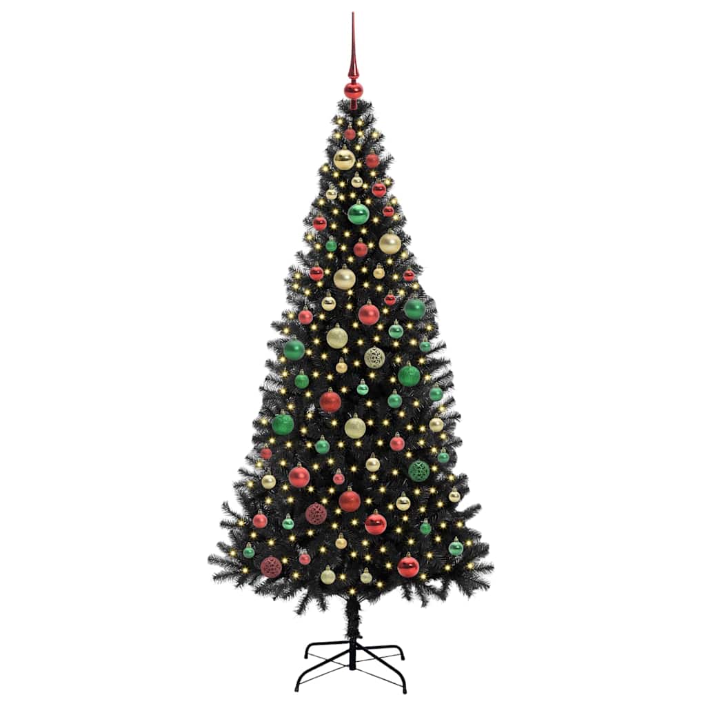Juletre med 300 LED med stativ Svart 180 cm PVC