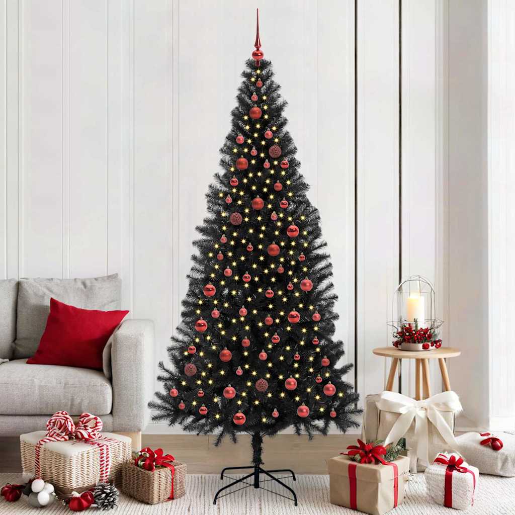 Juletre med 300 LED med stativ Svart 210 cm PVC