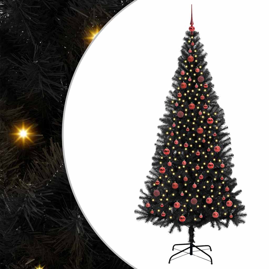 Juletre med 300 LED med stativ Svart 210 cm PVC