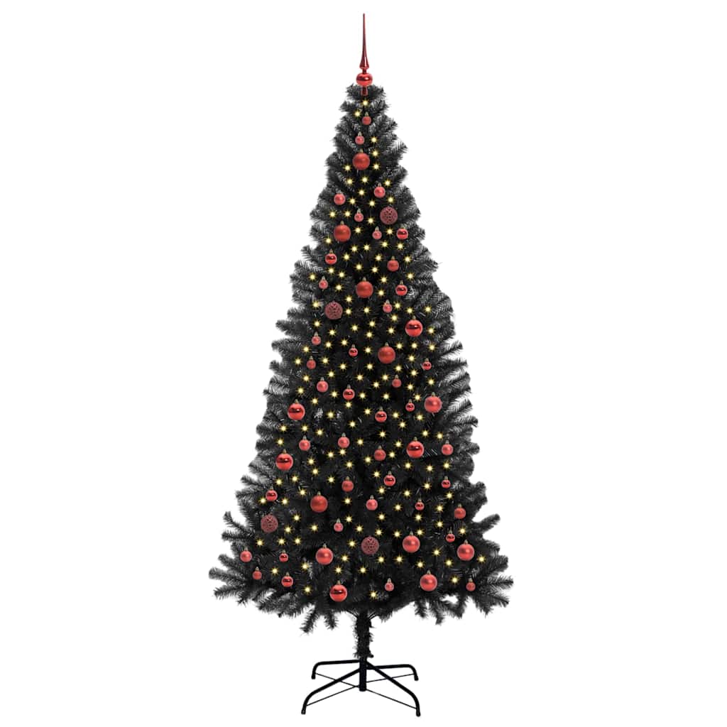 Juletre med 300 LED med stativ Svart 210 cm PVC