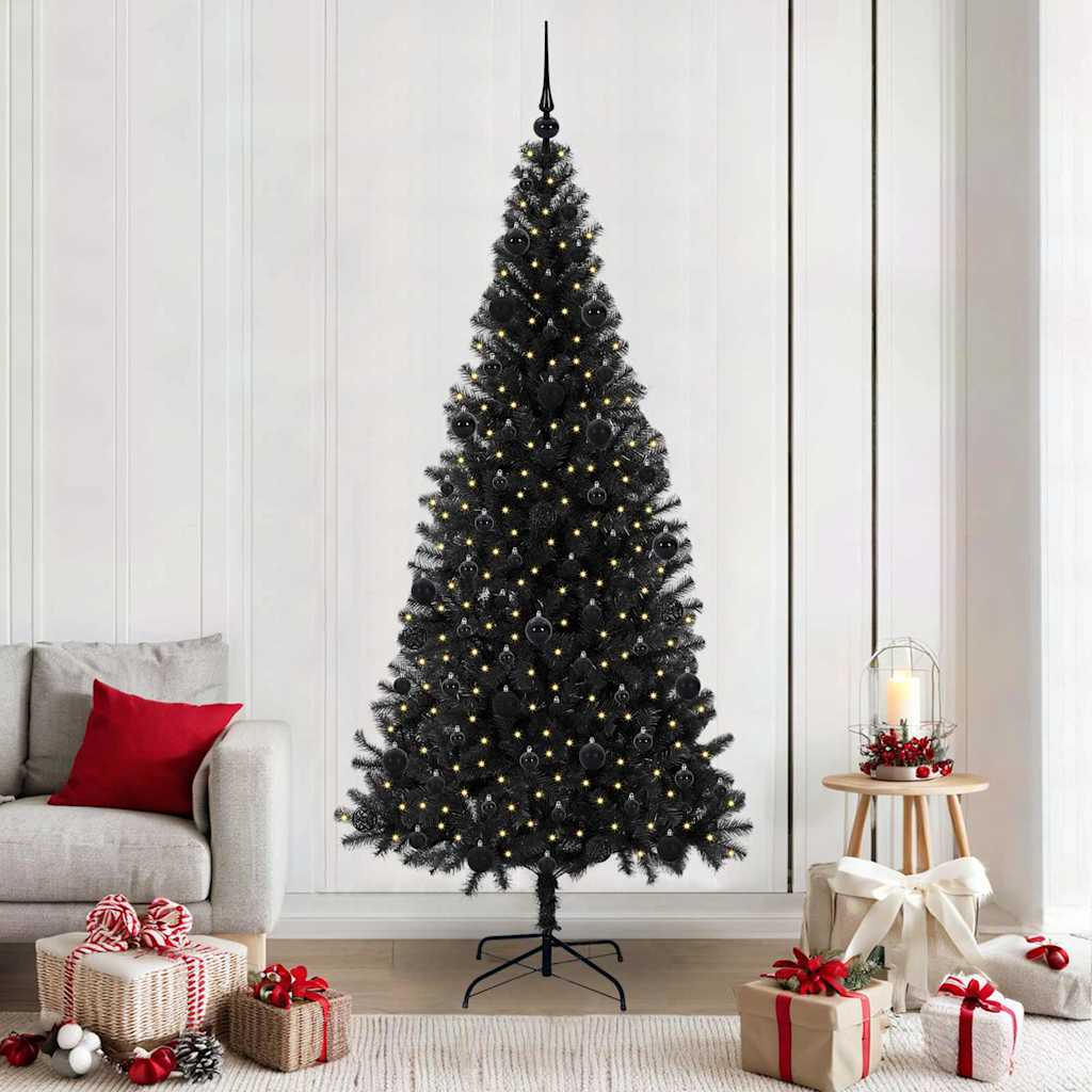 Juletre med 300 LED med stativ Svart 210 cm PVC
