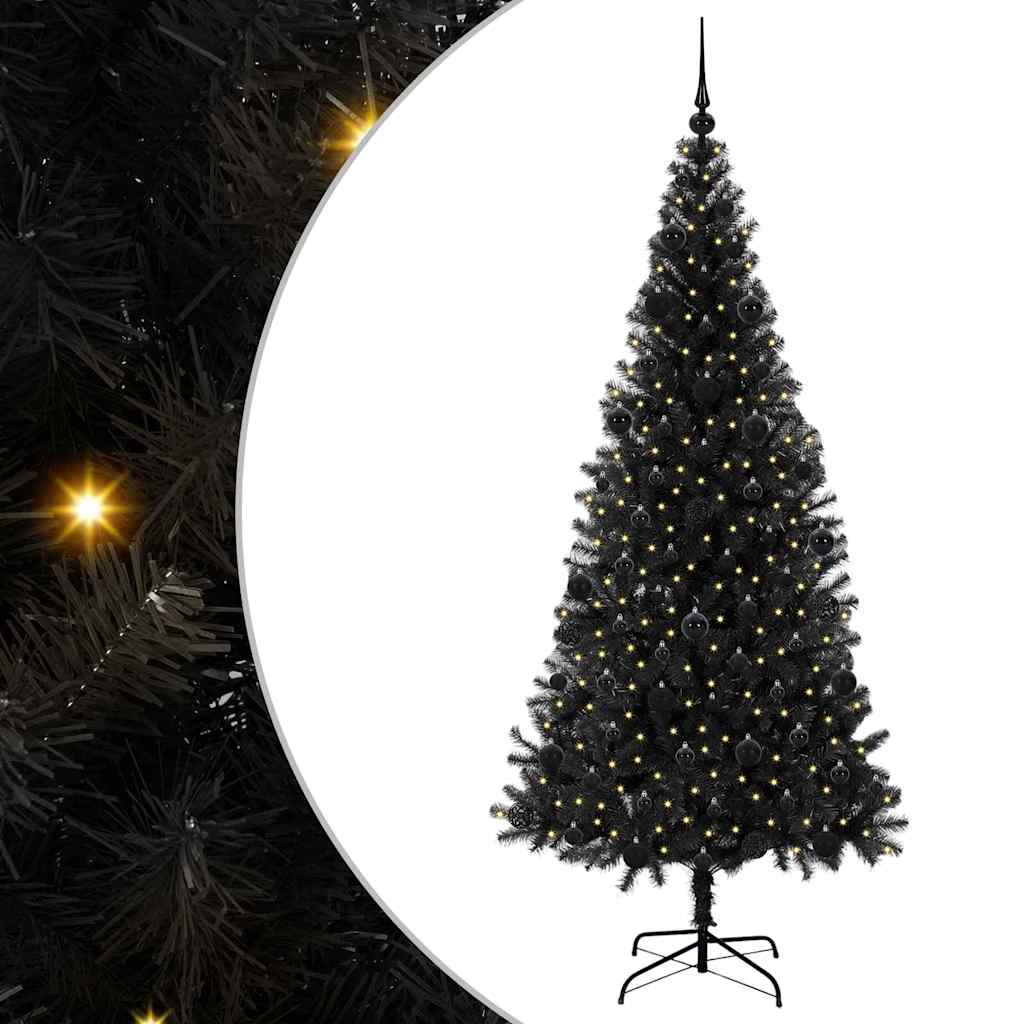 Juletre med 300 LED med stativ Svart 210 cm PVC