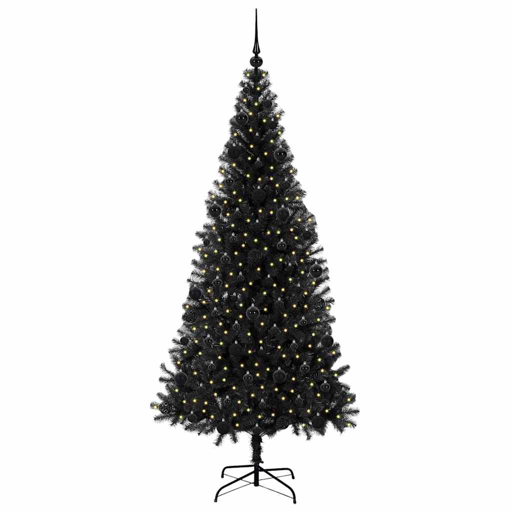 Juletre med 300 LED med stativ Svart 210 cm PVC