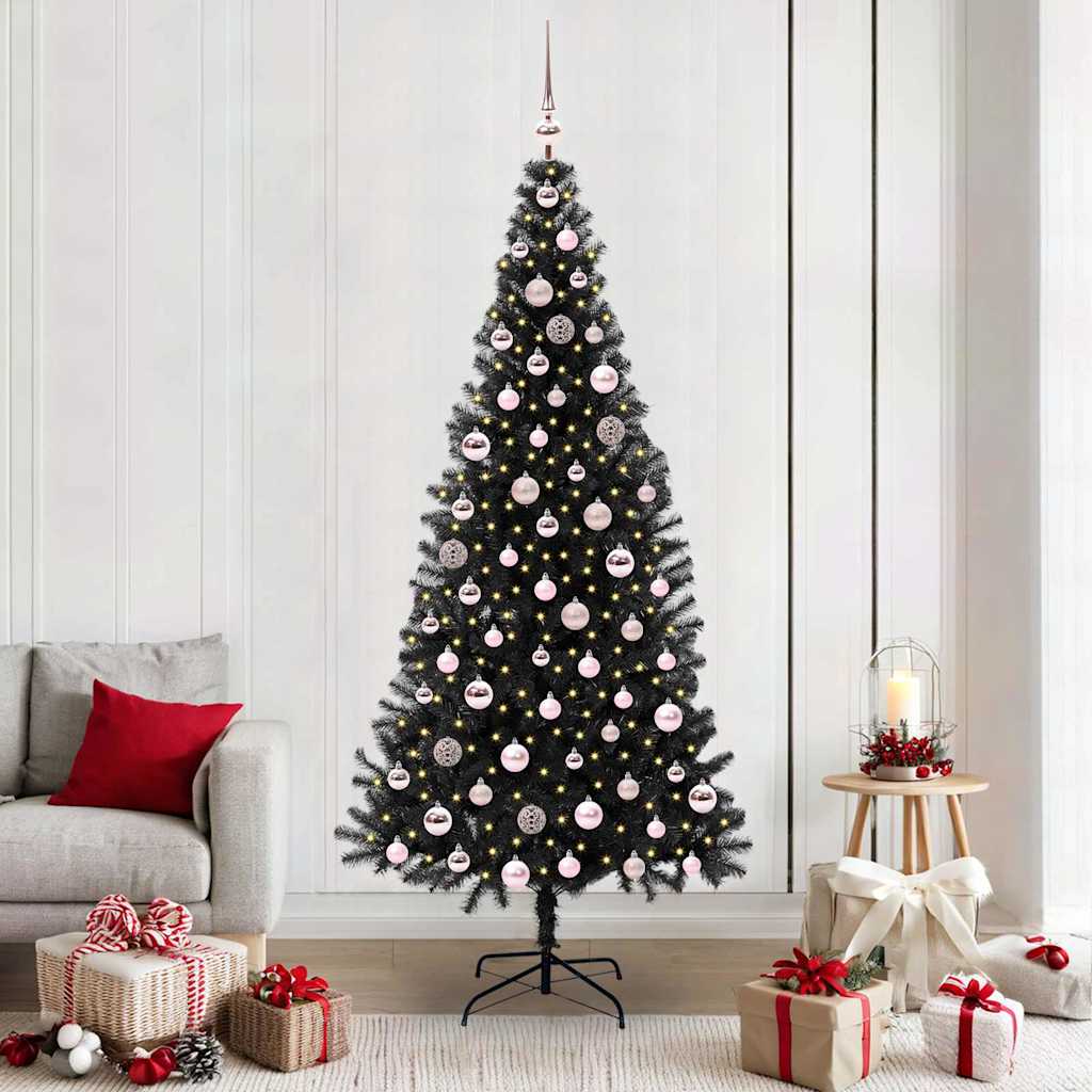 Juletre med 300 LED med stativ Svart 210 cm PVC