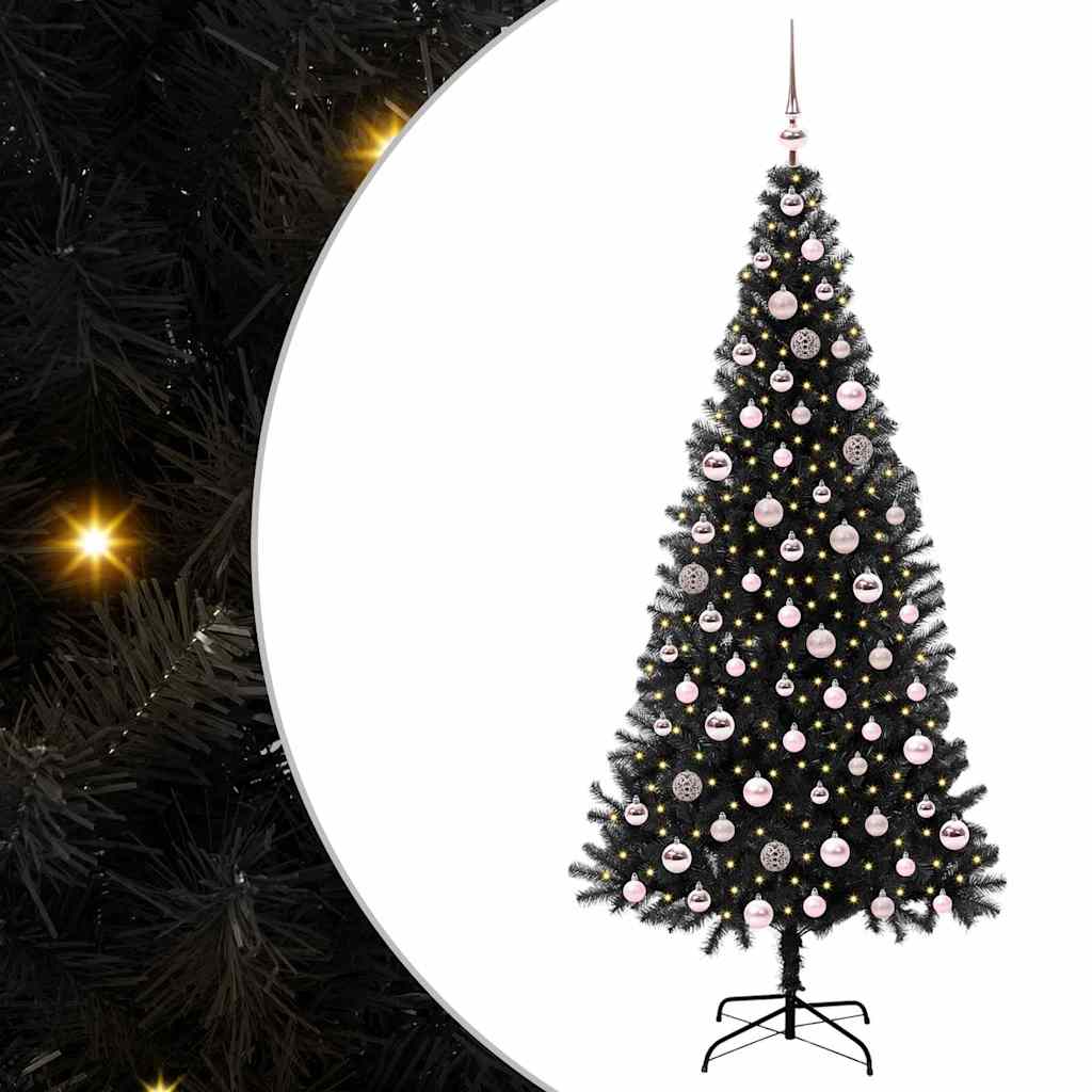 Juletre med 300 LED med stativ Svart 210 cm PVC