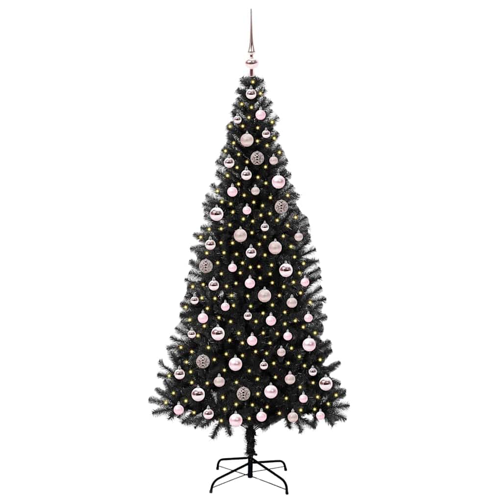 Juletre med 300 LED med stativ Svart 210 cm PVC