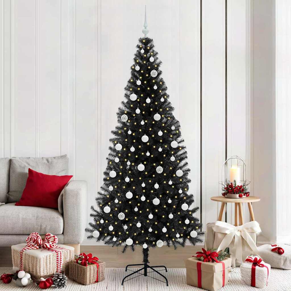 Juletre med 300 LED med stativ Svart 210 cm PVC