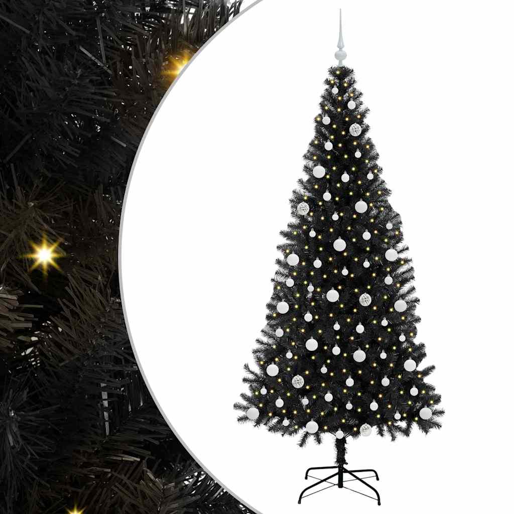 Juletre med 300 LED med stativ Svart 210 cm PVC