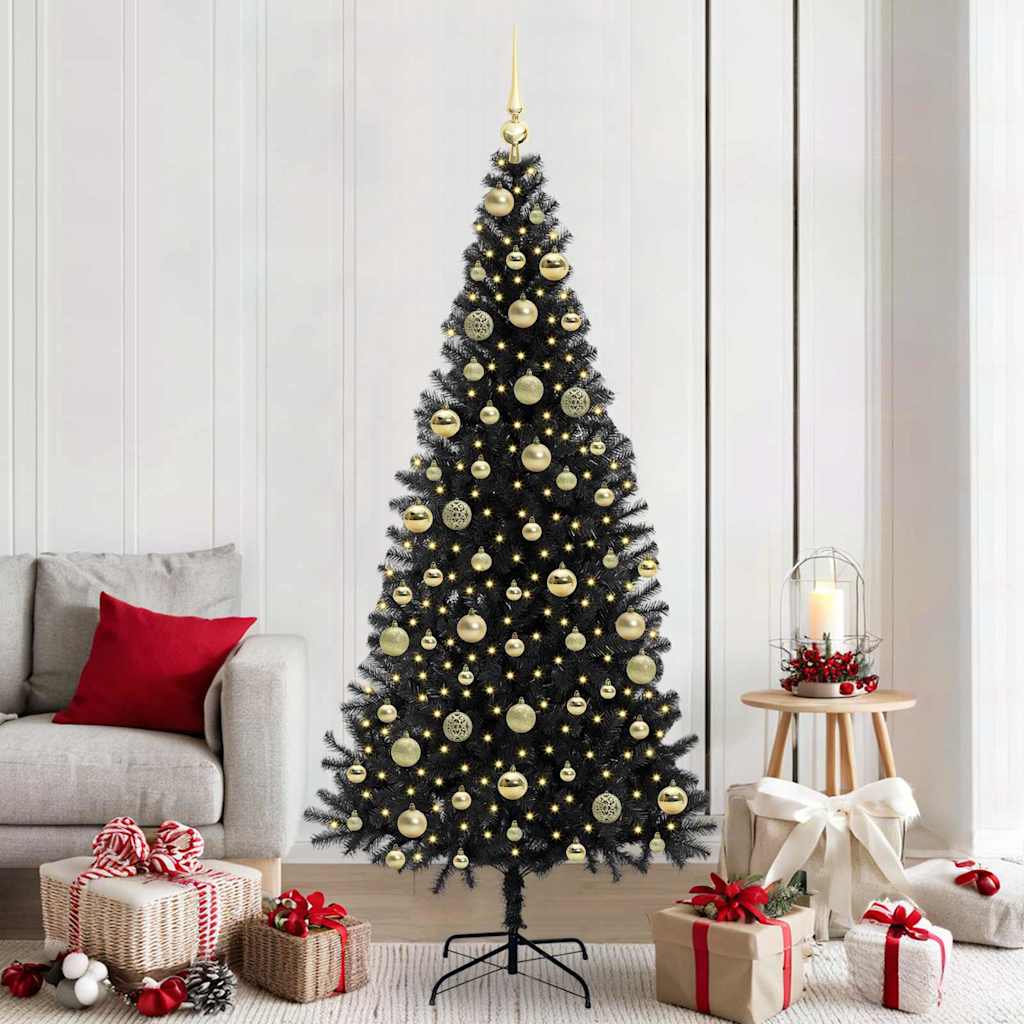 Juletre med 300 LED med stativ Svart 210 cm PVC