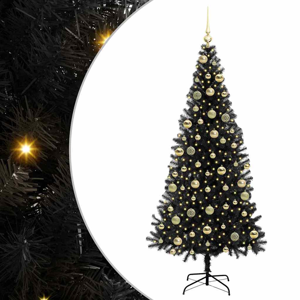 Juletre med 300 LED med stativ Svart 210 cm PVC