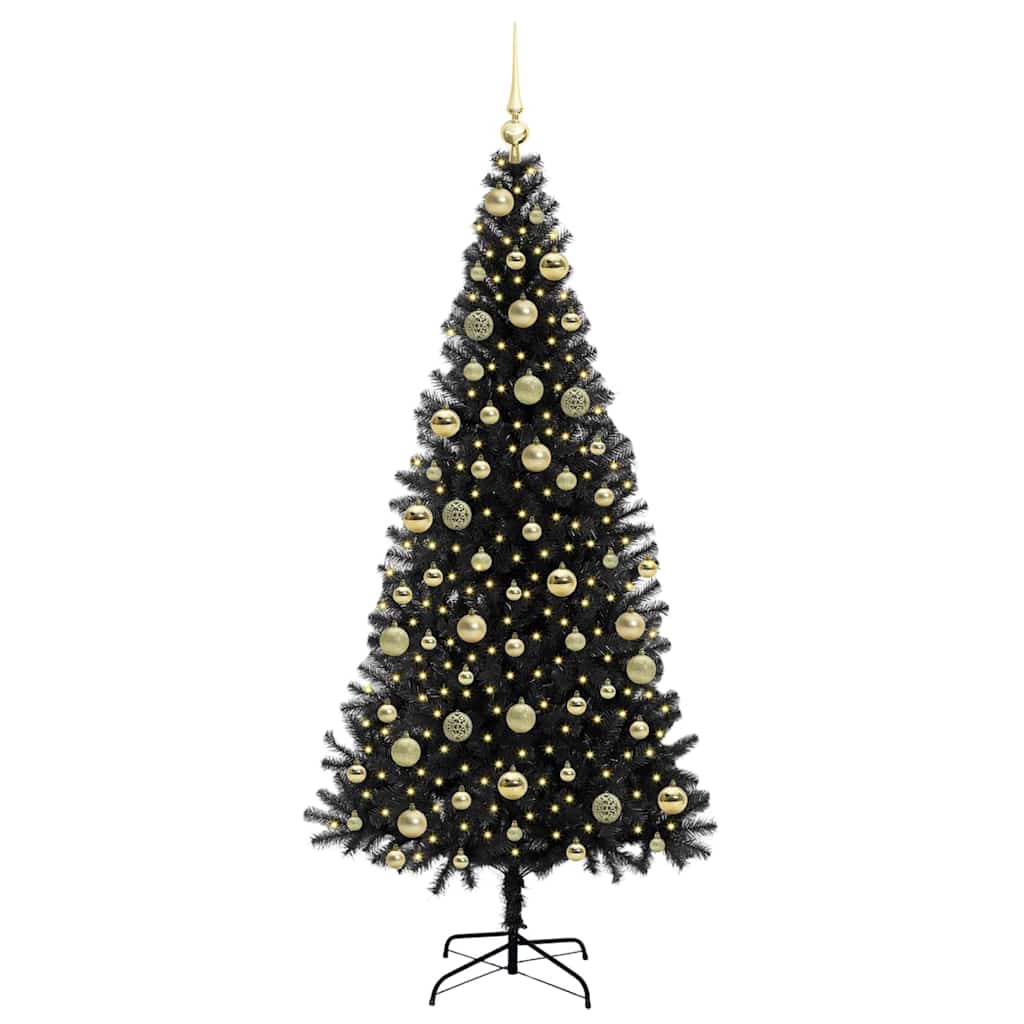 Juletre med 300 LED med stativ Svart 210 cm PVC