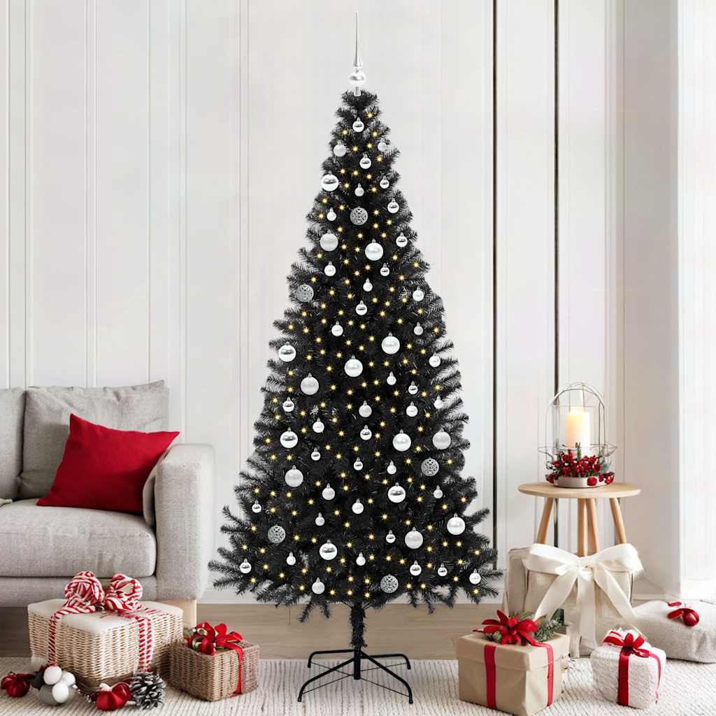 Juletre med 300 LED med stativ Svart 210 cm PVC