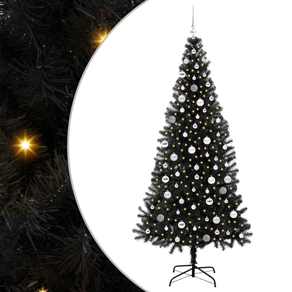 Juletre med 300 LED med stativ Svart 210 cm PVC