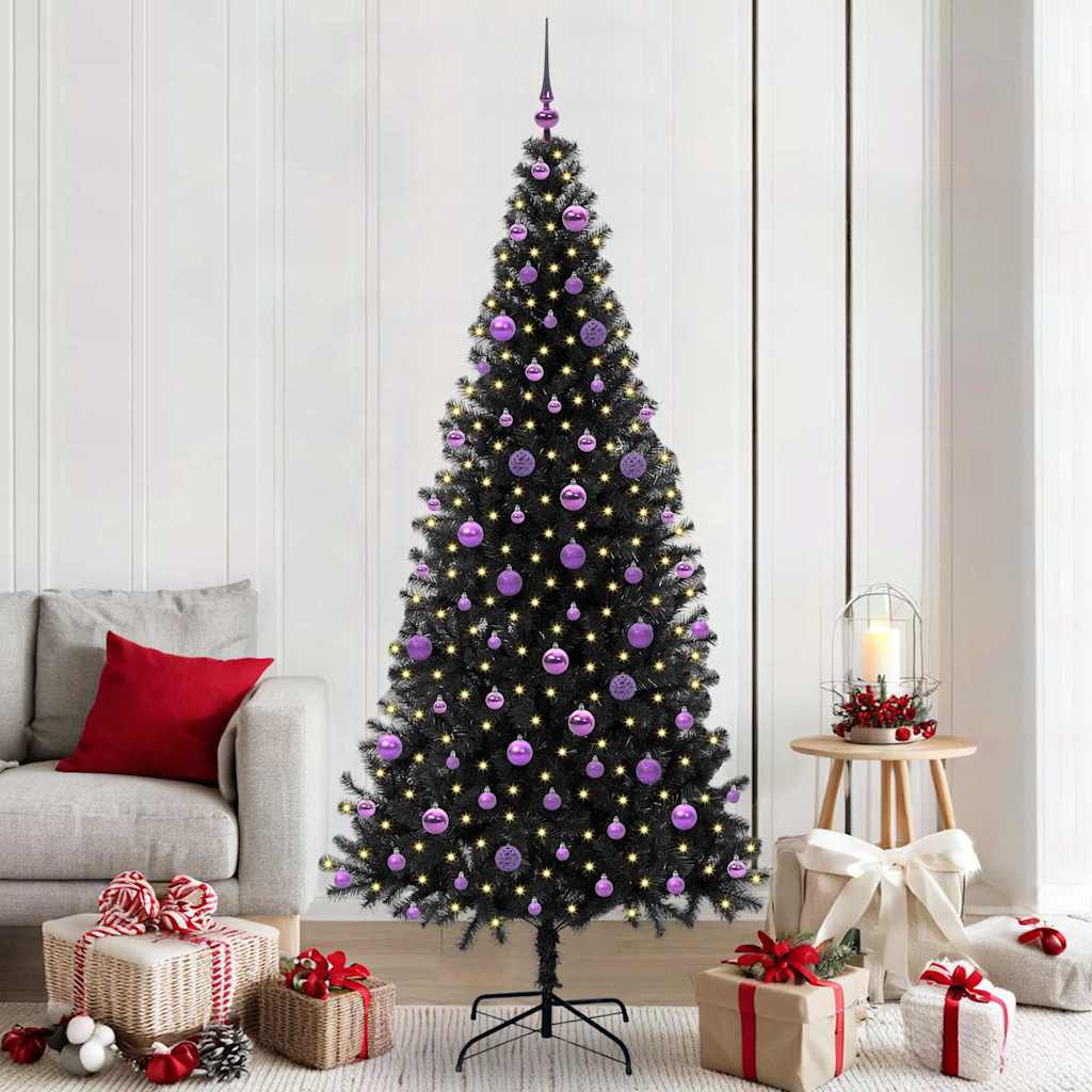 Juletre med 300 LED med stativ Svart 210 cm PVC