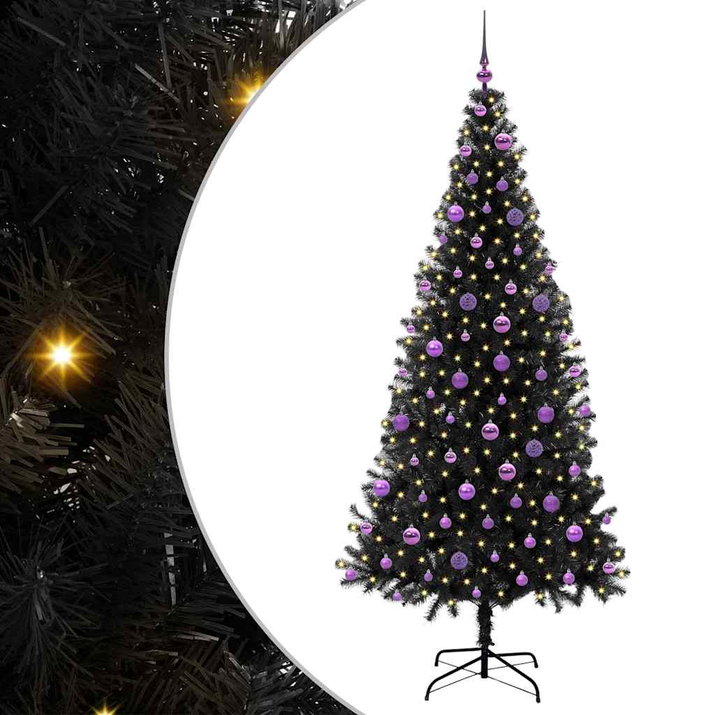 Juletre med 300 LED med stativ Svart 210 cm PVC