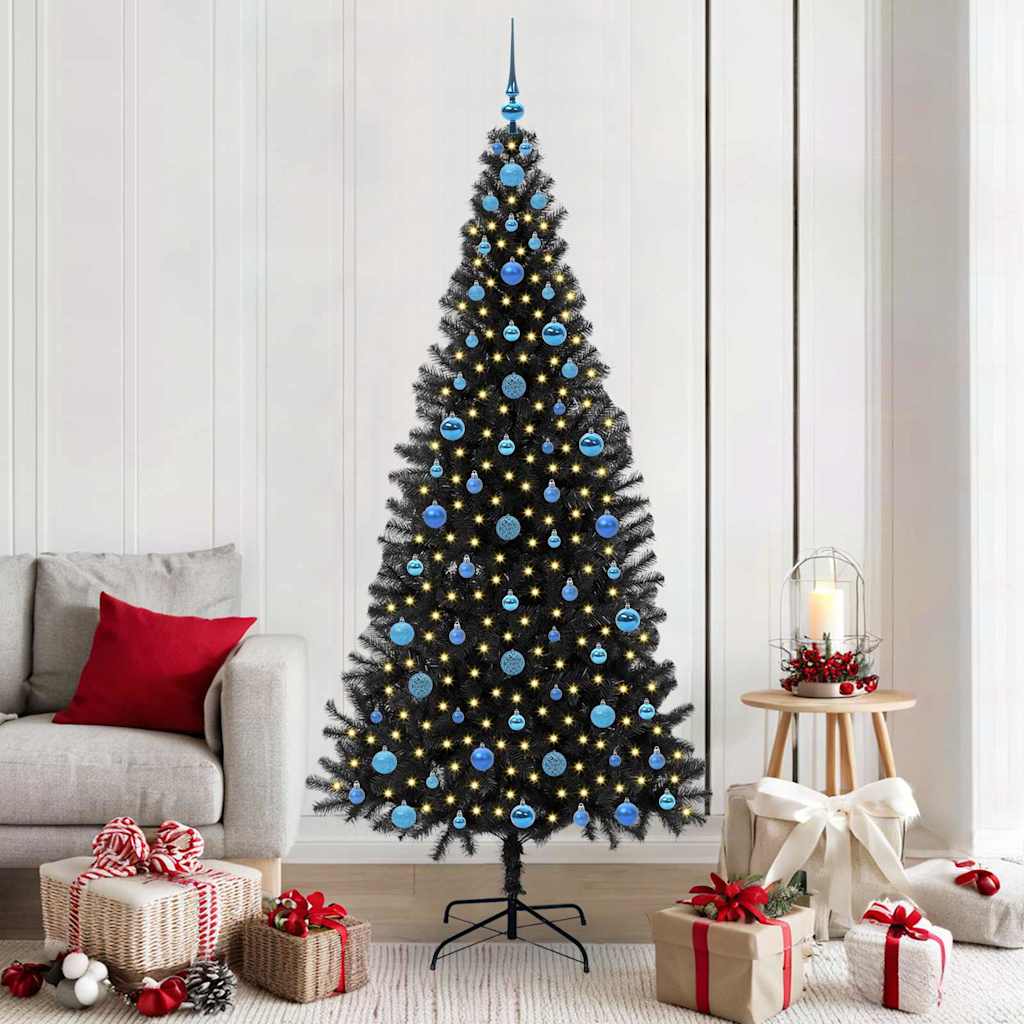 Juletre med 300 LED med stativ Svart 210 cm PVC