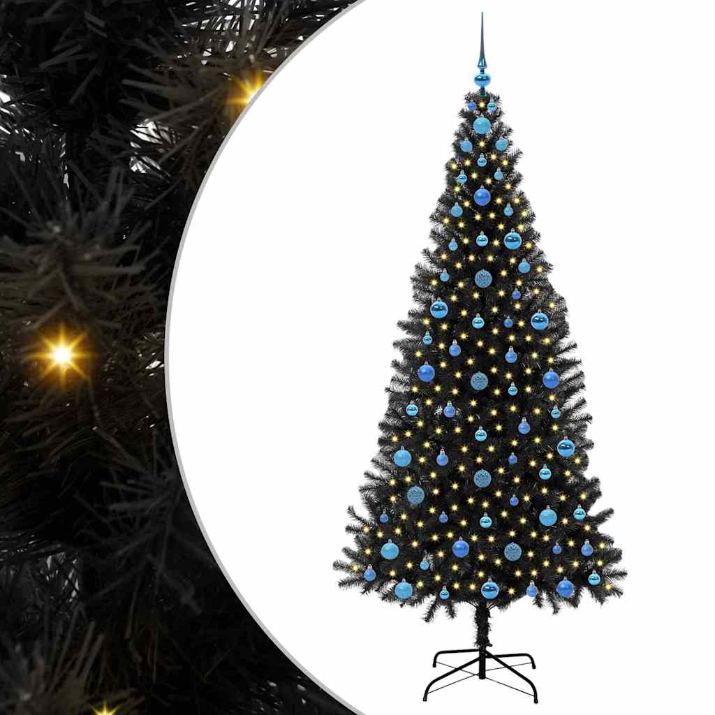 Juletre med 300 LED med stativ Svart 210 cm PVC
