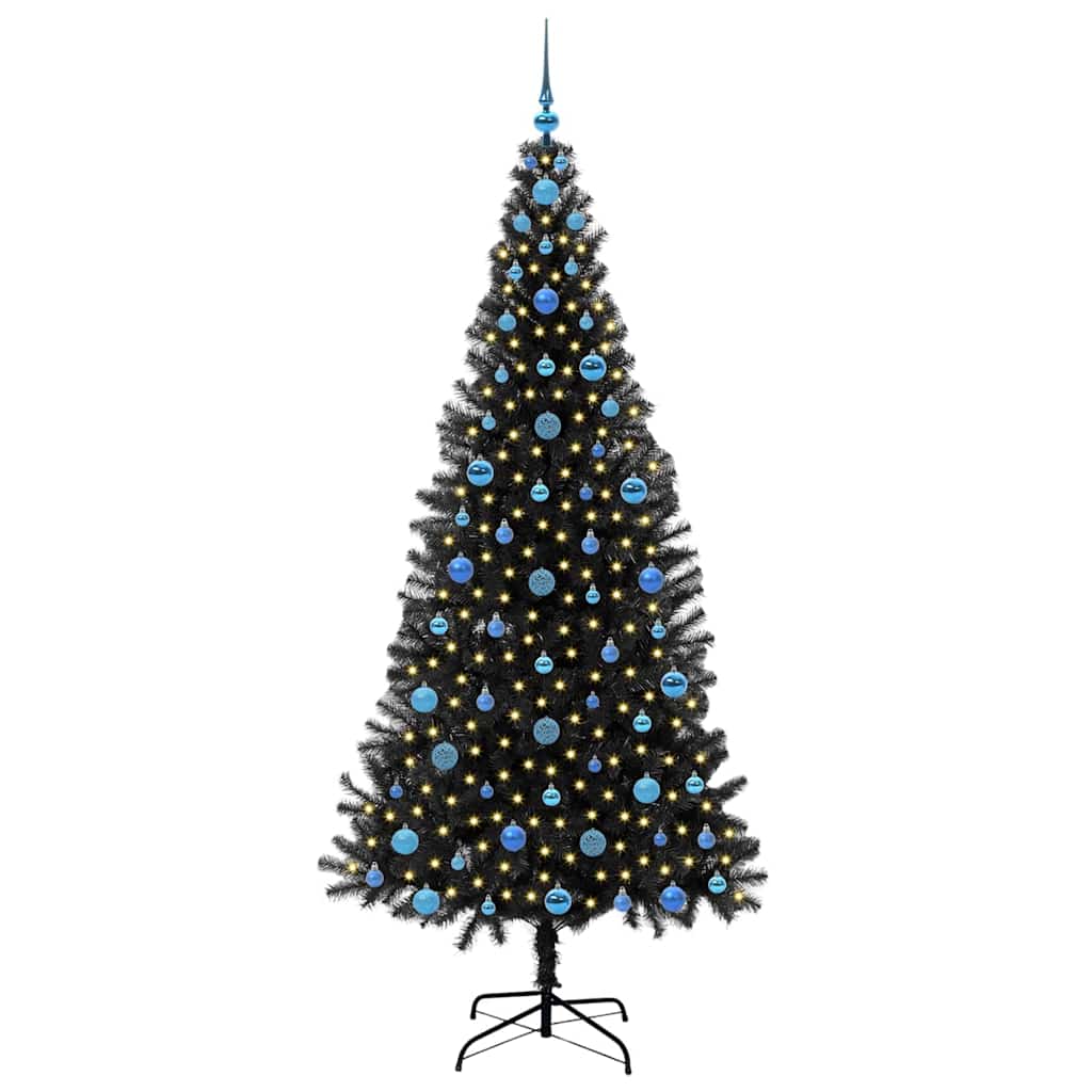 Juletre med 300 LED med stativ Svart 210 cm PVC
