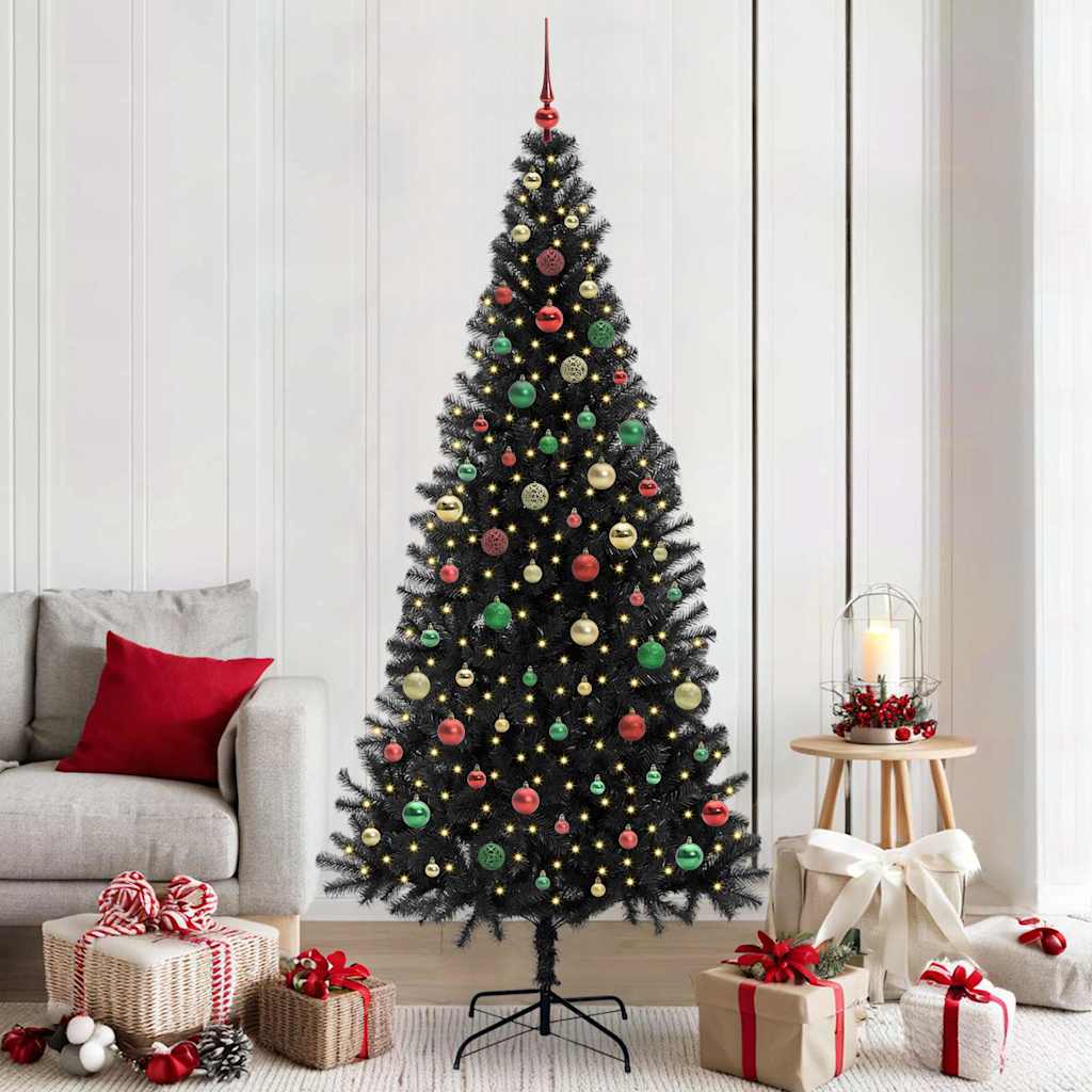 Juletre med 300 LED med stativ Svart 210 cm PVC