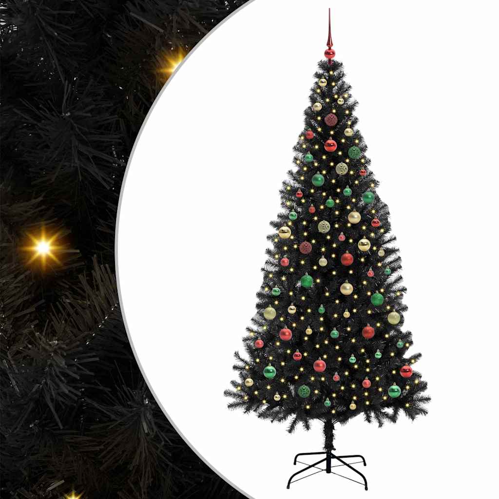 Juletre med 300 LED med stativ Svart 210 cm PVC
