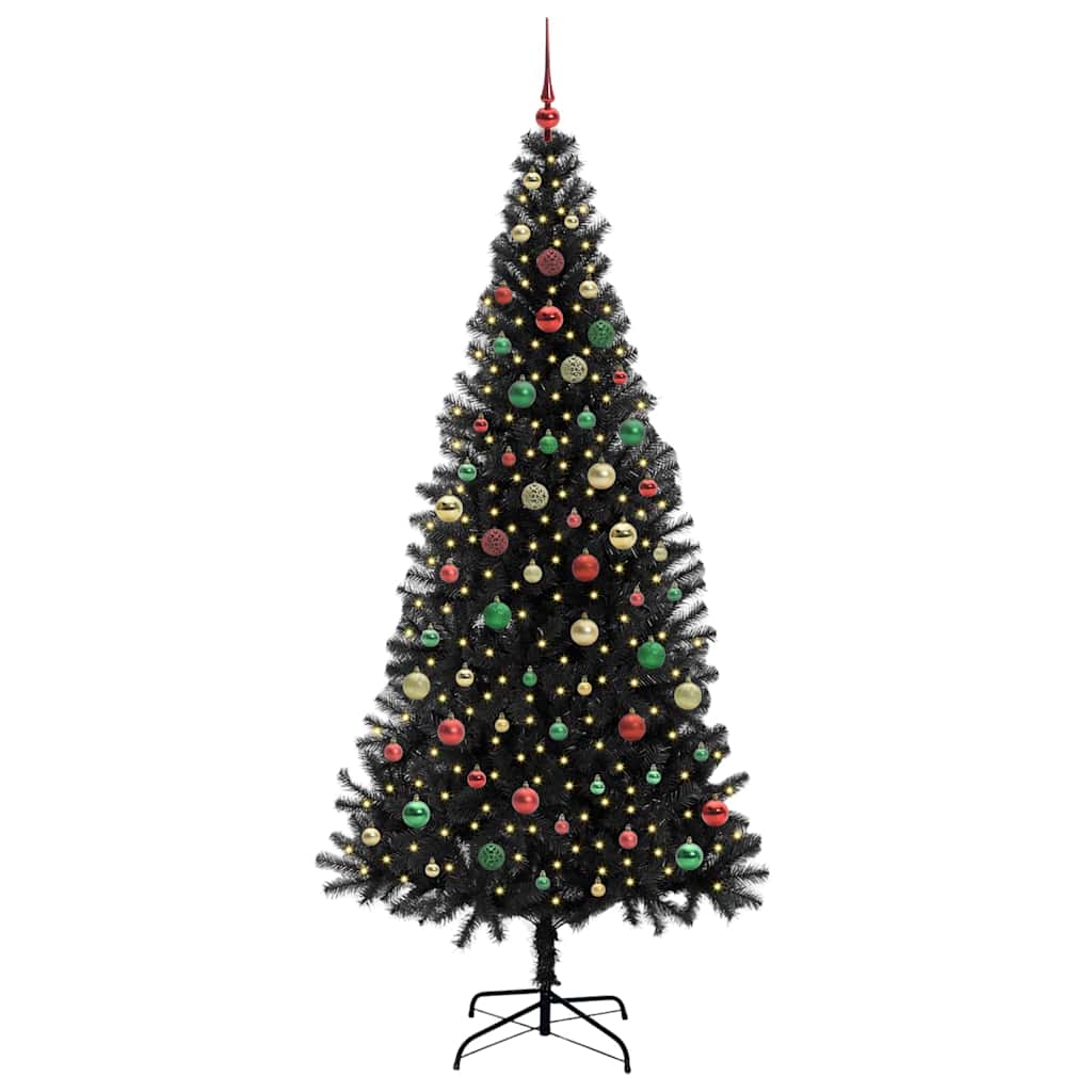 Juletre med 300 LED med stativ Svart 210 cm PVC