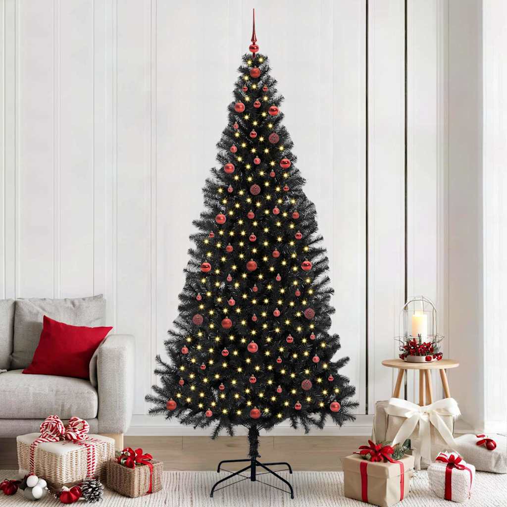 Juletre med 300 LED med stativ Svart 240 cm PVC