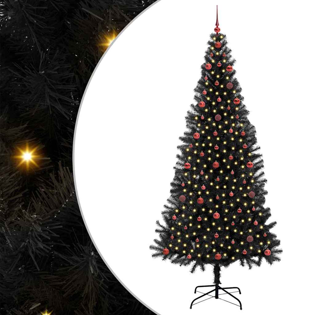 Juletre med 300 LED med stativ Svart 240 cm PVC