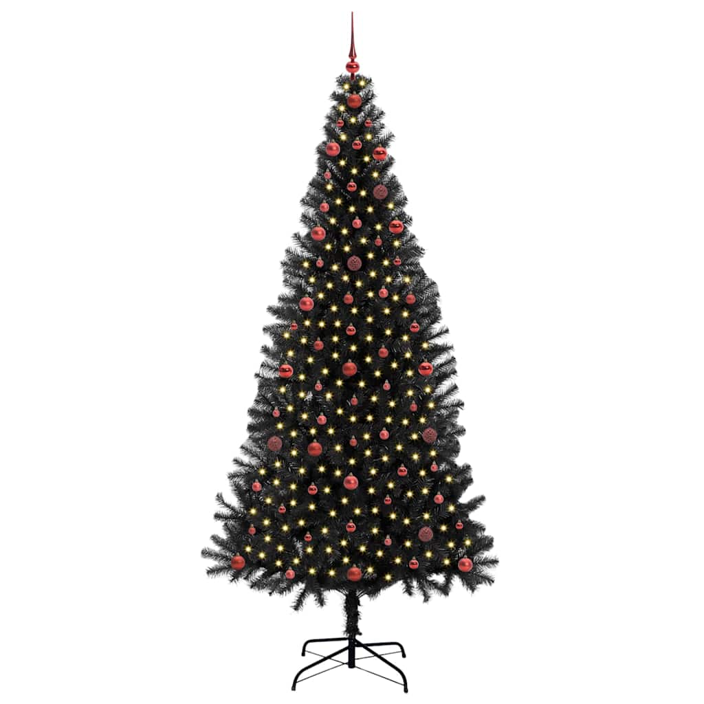 Juletre med 300 LED med stativ Svart 240 cm PVC