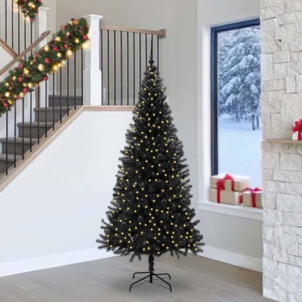 Juletre med 300 LED med stativ Svart 240 cm PVC vidaXL