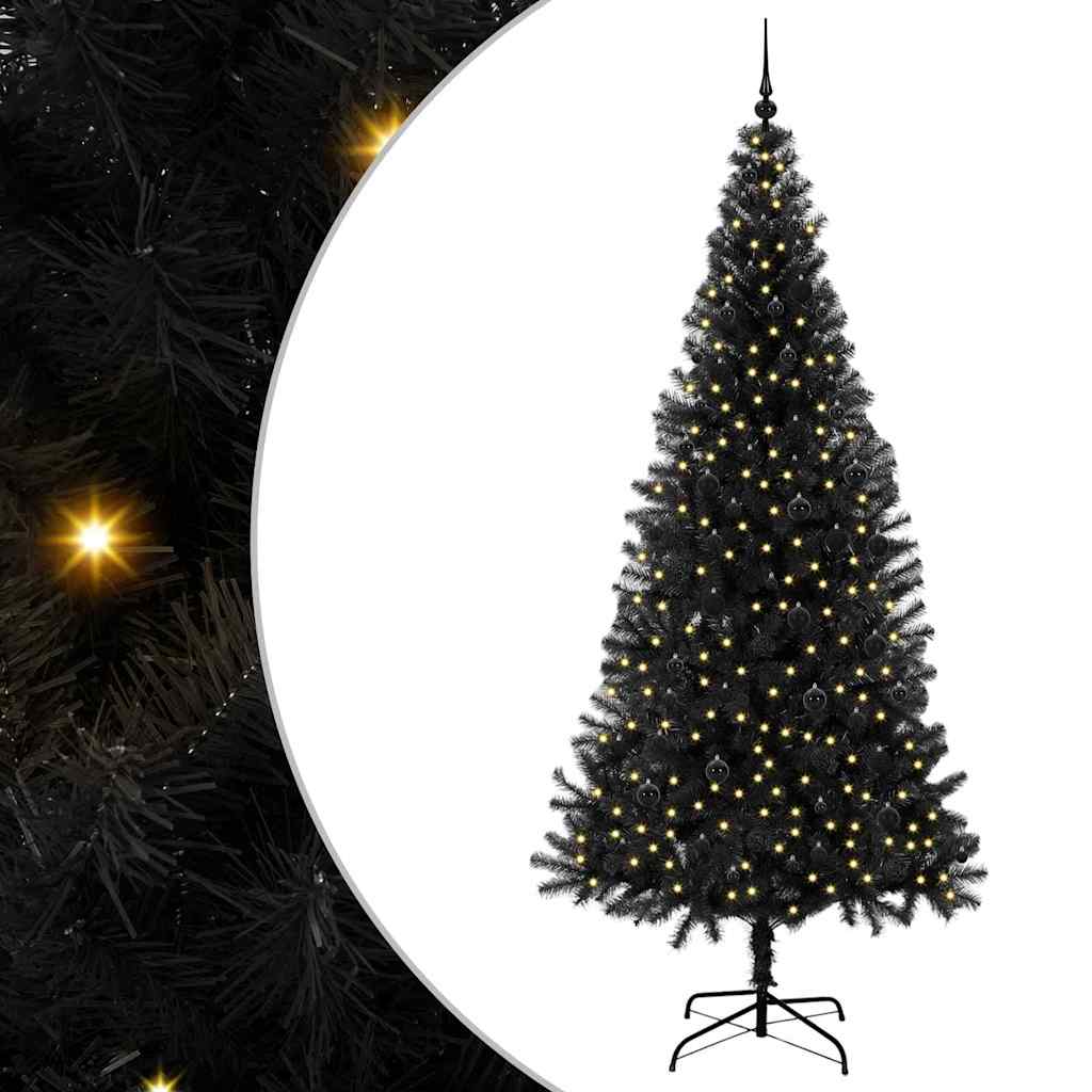 Juletre med 300 LED med stativ Svart 240 cm PVC