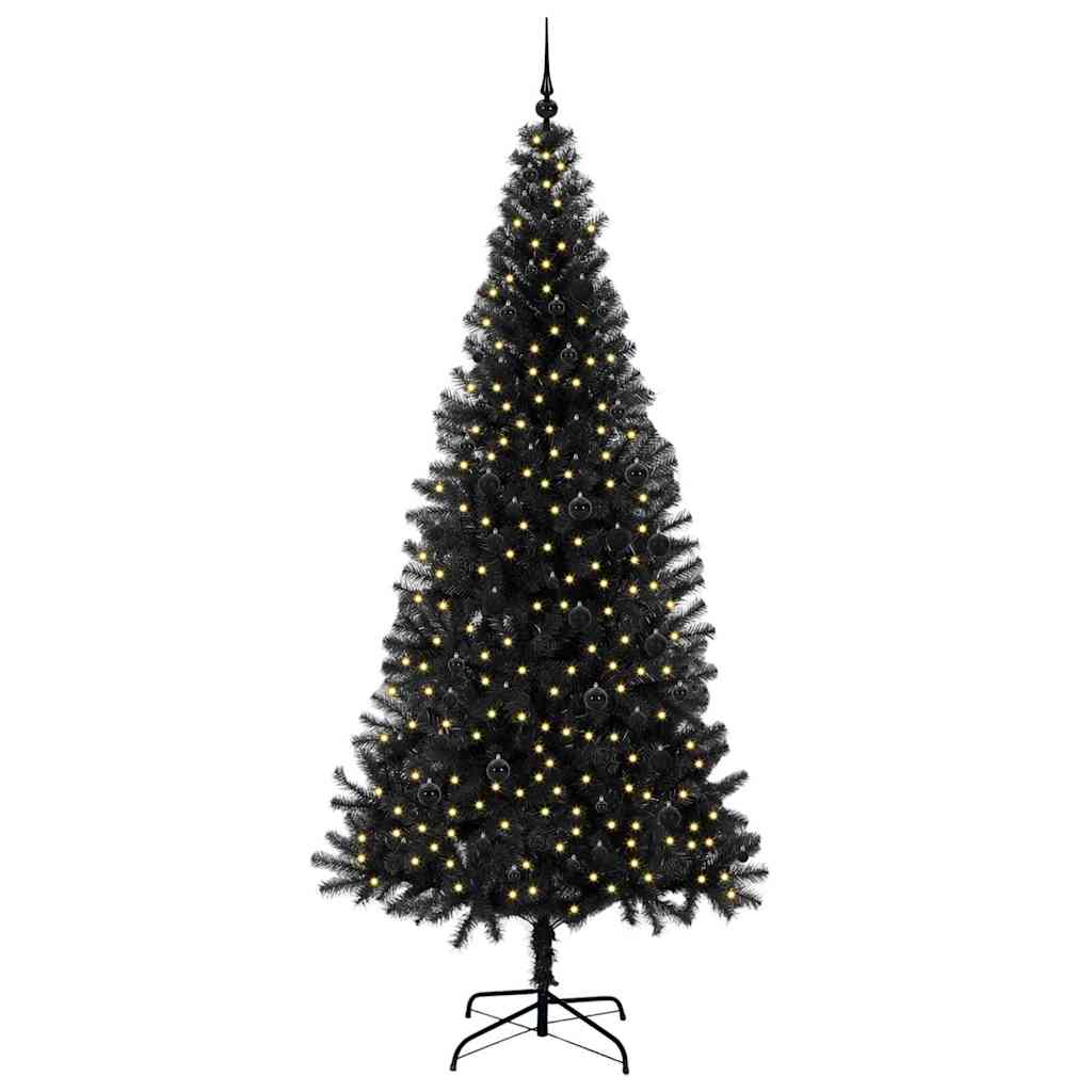 Juletre med 300 LED med stativ Svart 240 cm PVC