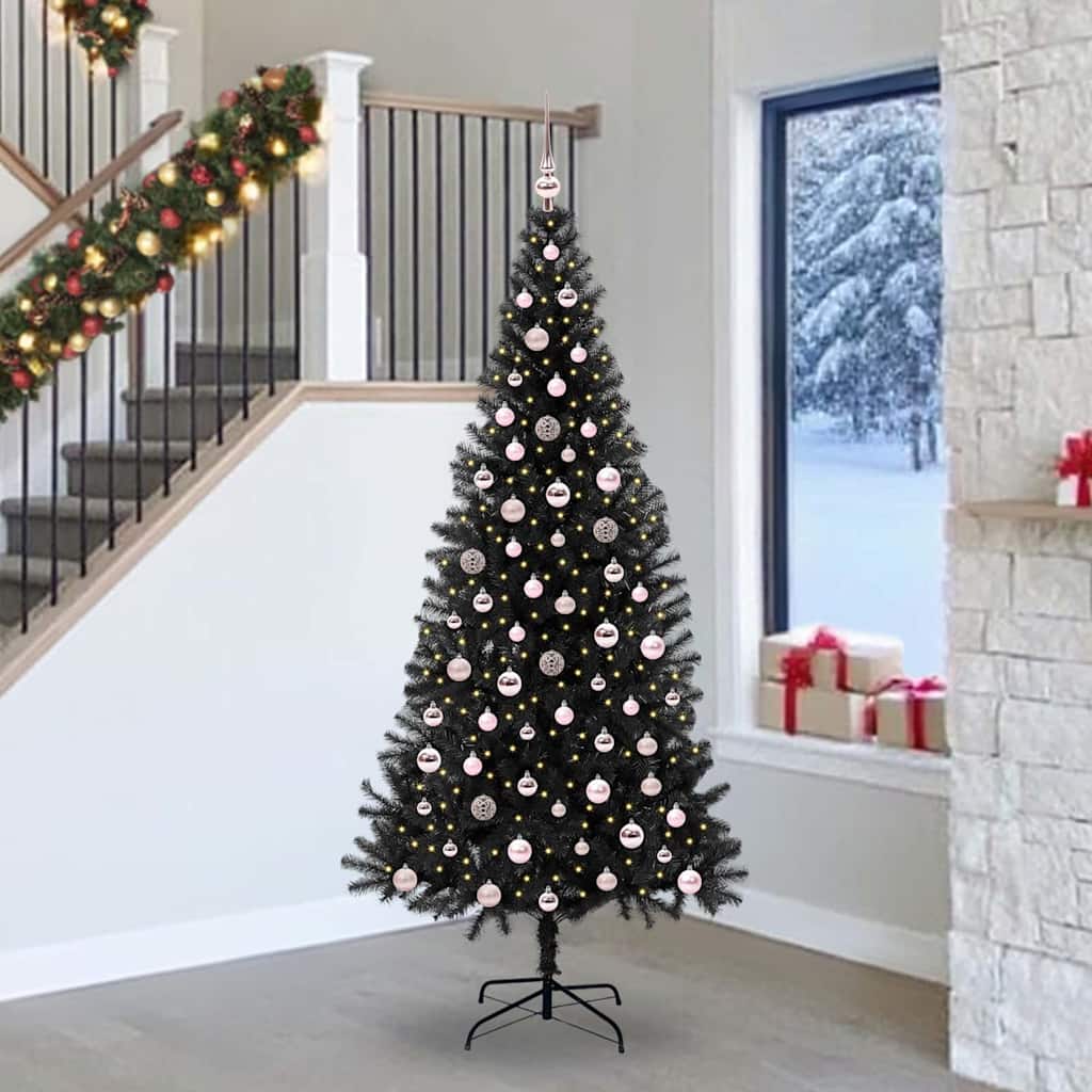 Juletre med 300 LED med stativ Svart 240 cm PVC