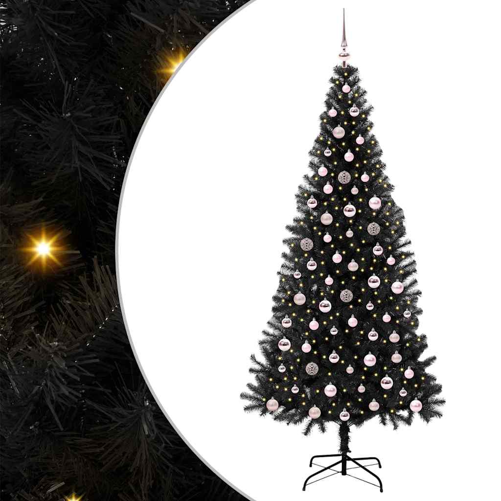 Juletre med 300 LED med stativ Svart 240 cm PVC
