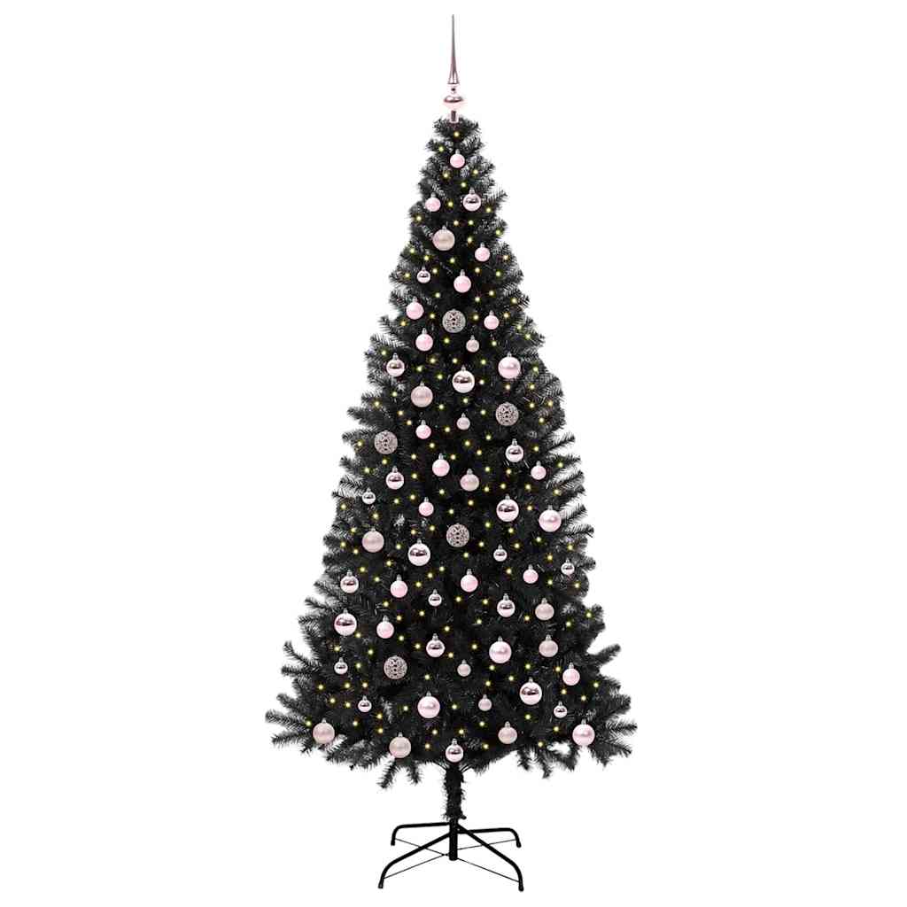 Juletre med 300 LED med stativ Svart 240 cm PVC