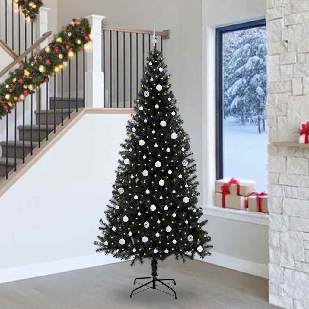 Juletre med 300 LED med stativ Svart 240 cm PVC