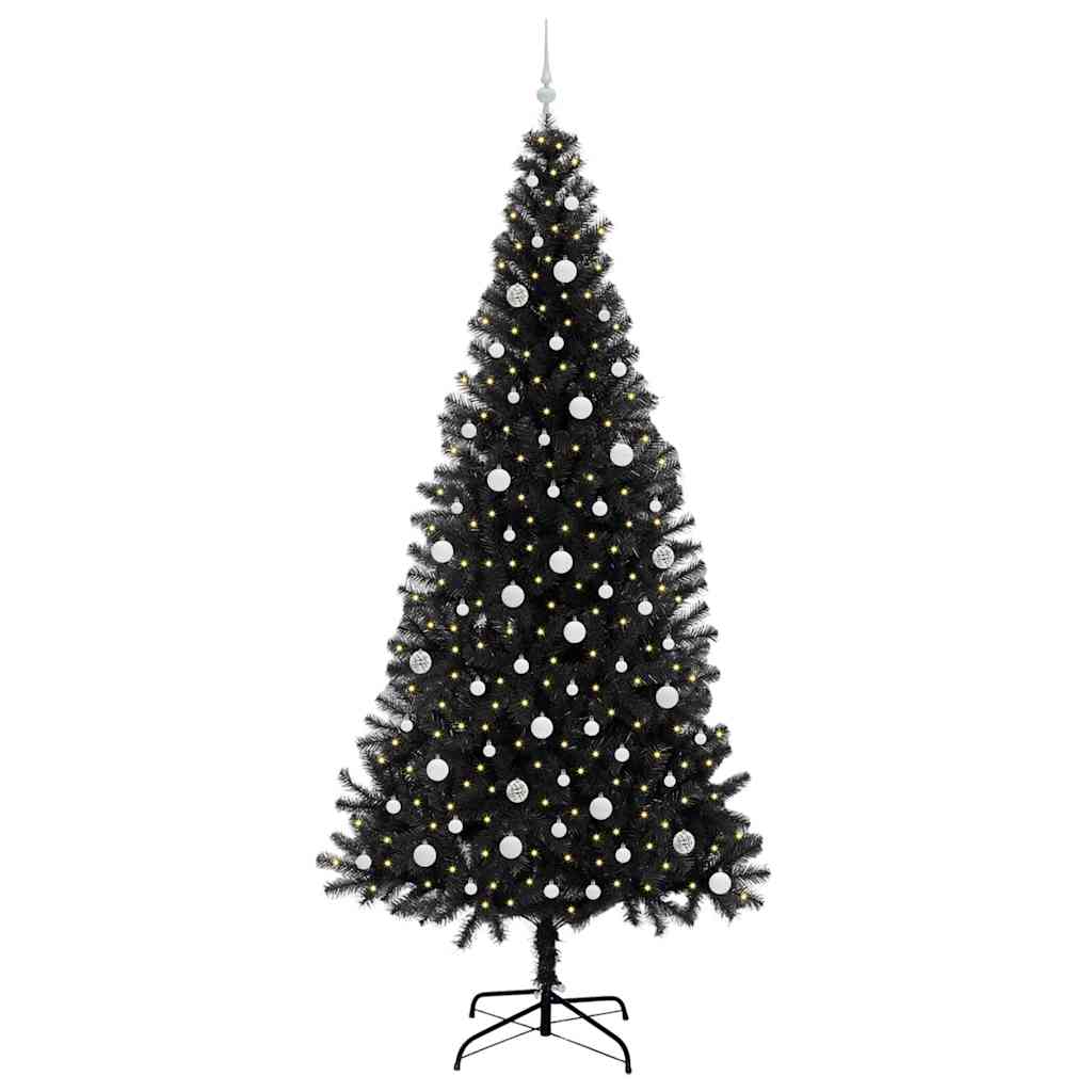 Juletre med 300 LED med stativ Svart 240 cm PVC