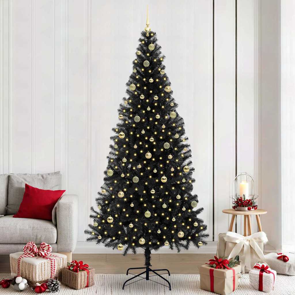 Juletre med 300 LED med stativ Svart 240 cm PVC