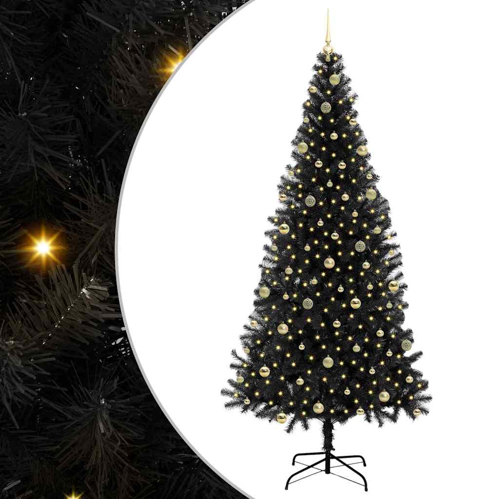 Juletre med 300 LED med stativ Svart 240 cm PVC