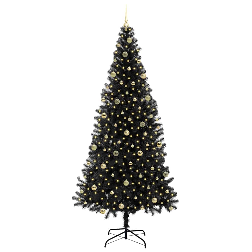 Juletre med 300 LED med stativ Svart 240 cm PVC