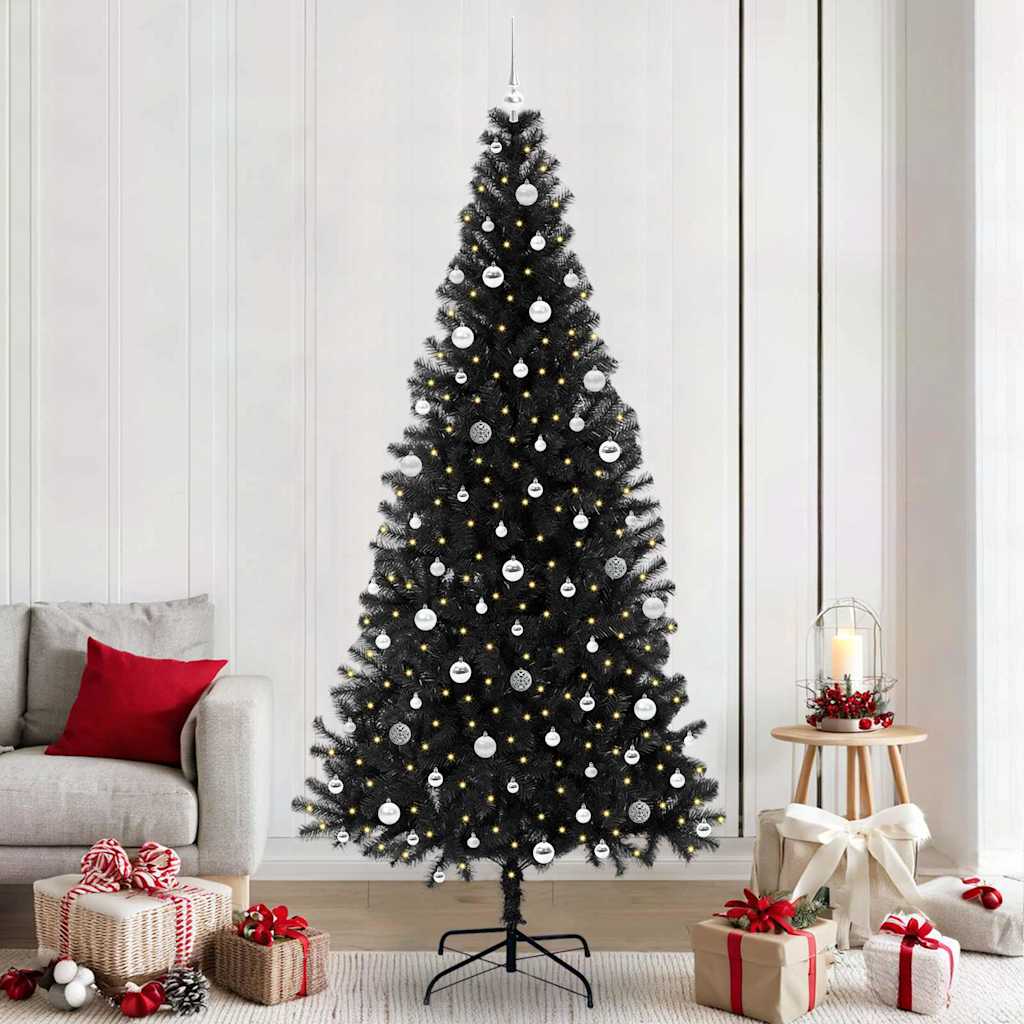 Juletre med 300 LED med stativ Svart 240 cm PVC