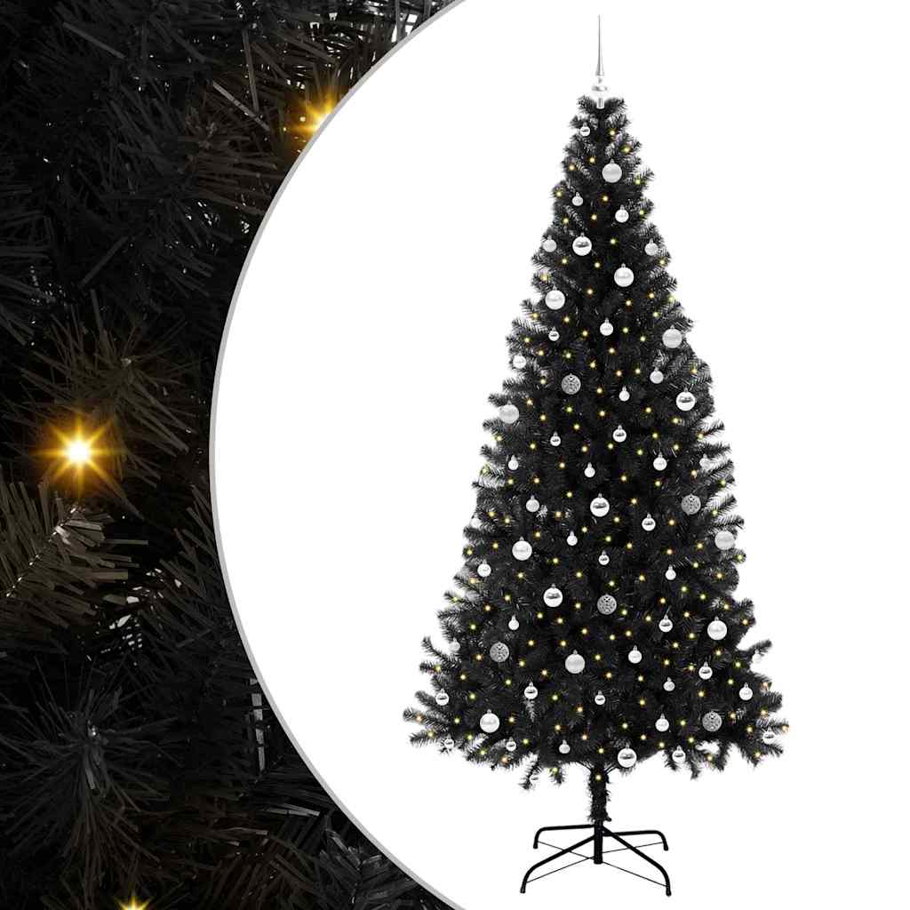 Juletre med 300 LED med stativ Svart 240 cm PVC
