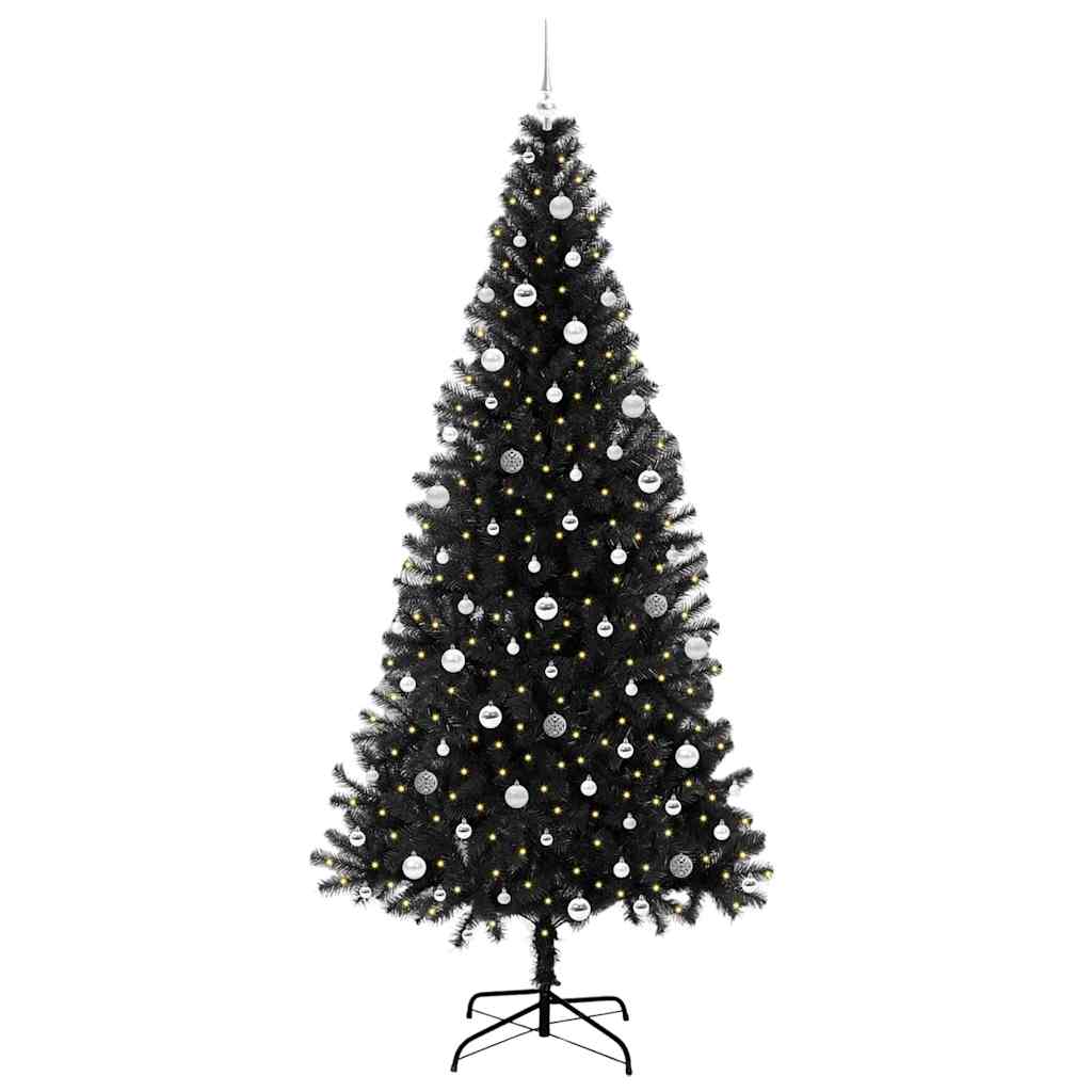 Juletre med 300 LED med stativ Svart 240 cm PVC