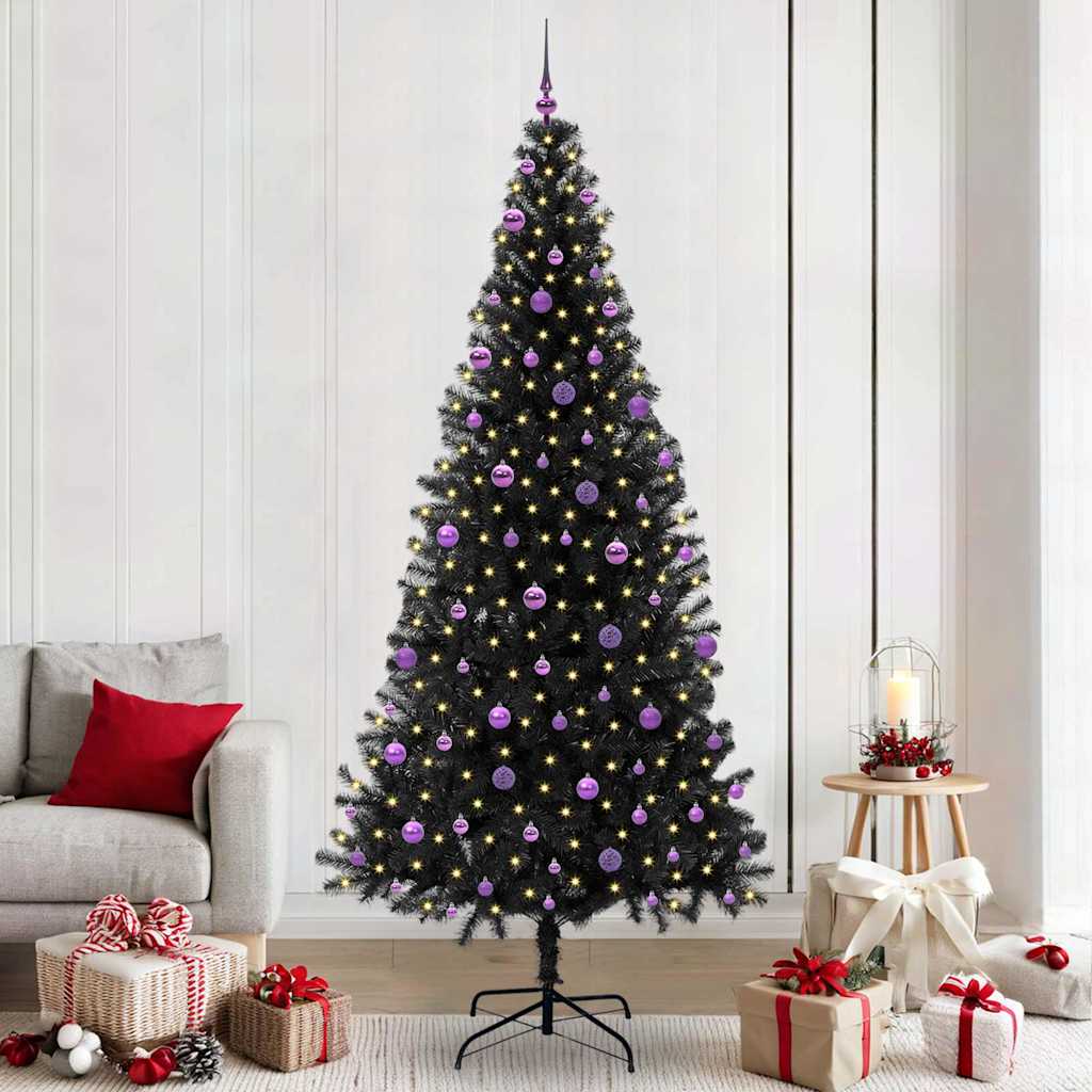 Juletre med 300 LED med stativ Svart 240 cm PVC