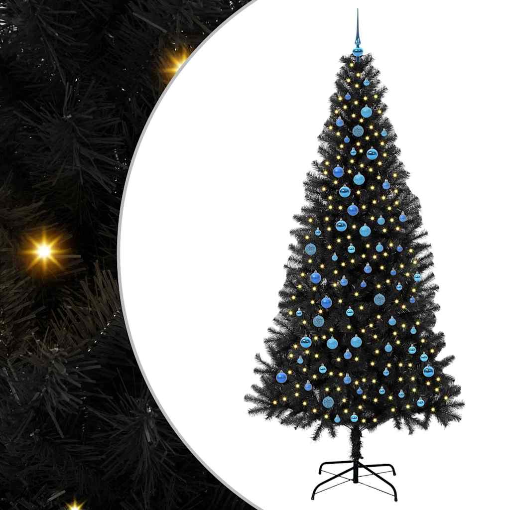 Juletre med 300 LED med stativ Svart 240 cm PVC